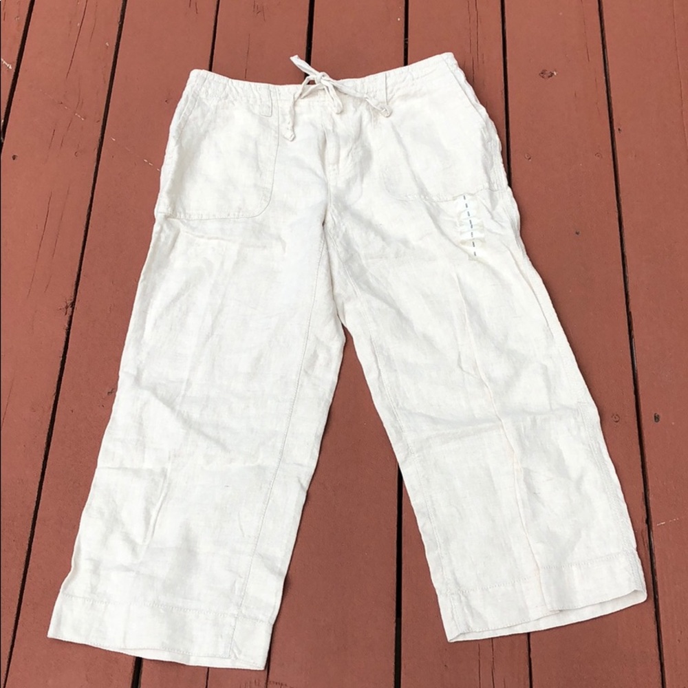 NWT LIZ CLAIBORNE LINEN CROP PANTS, Size 8